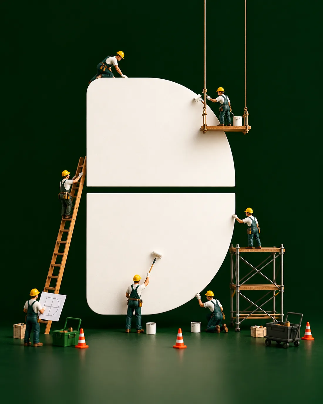 Miniature builders painting the Dreabuild mark