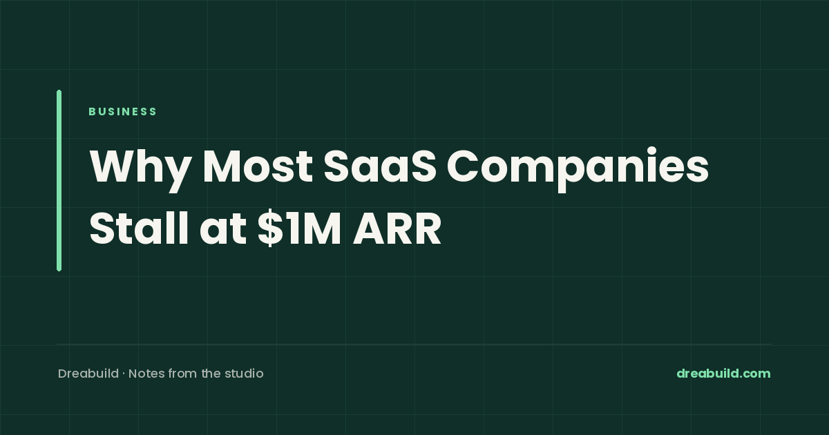 Text-led cover reading "Why Most SaaS Companies Stall at $1M ARR" on a cream background with a teal accent bar